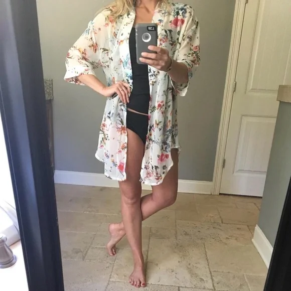 Floral Sheer Kimono Cover-Up - Picture 3 of 13